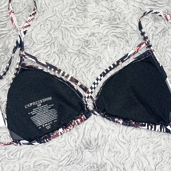 Express Bikini Top Swim Black Print Triangle Swimsuit S Small New - Picture 4 of 5
